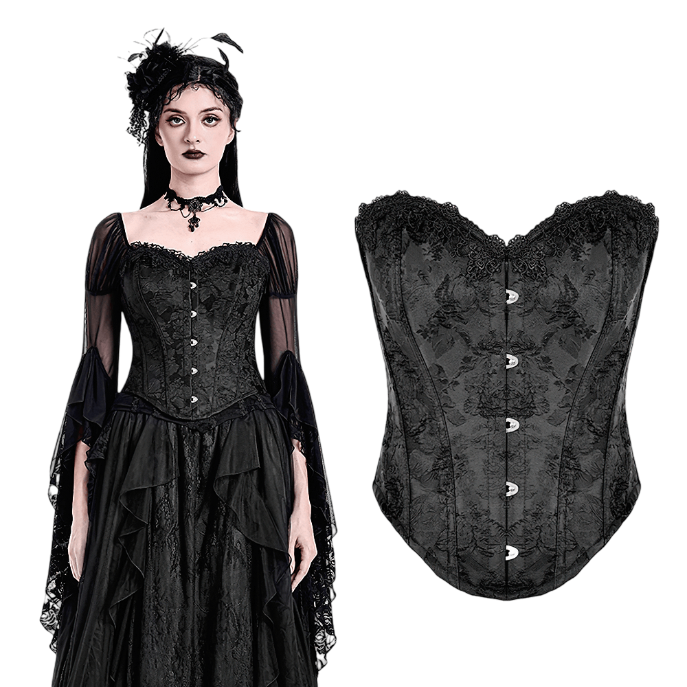 Women's Gothic Jacquard Overbust Corset with Lace