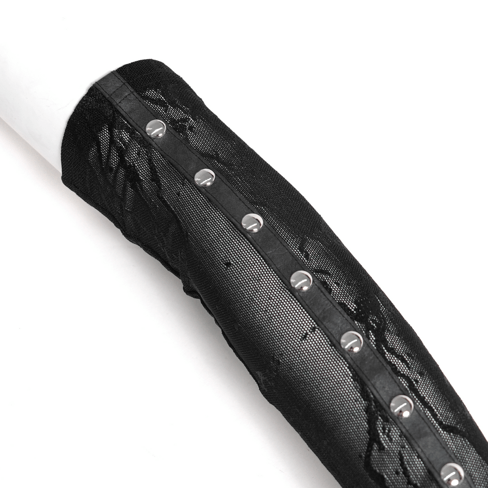 Close-up of Women's Gothic Lace Arm Sleeves with Spike Stud Cuffs showcasing intricate lace and spike details.