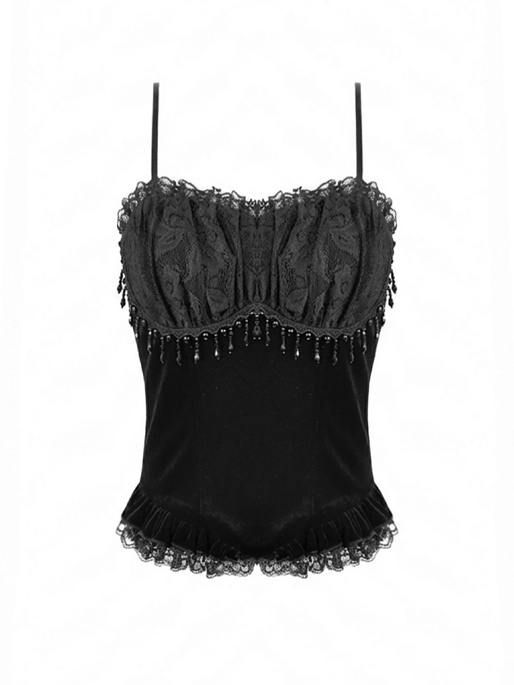 Women's Gothic Lace Camisole with Beaded Bust and Frills