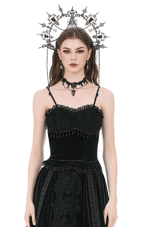 Women's Gothic Lace Camisole with Beaded Bust and Frills