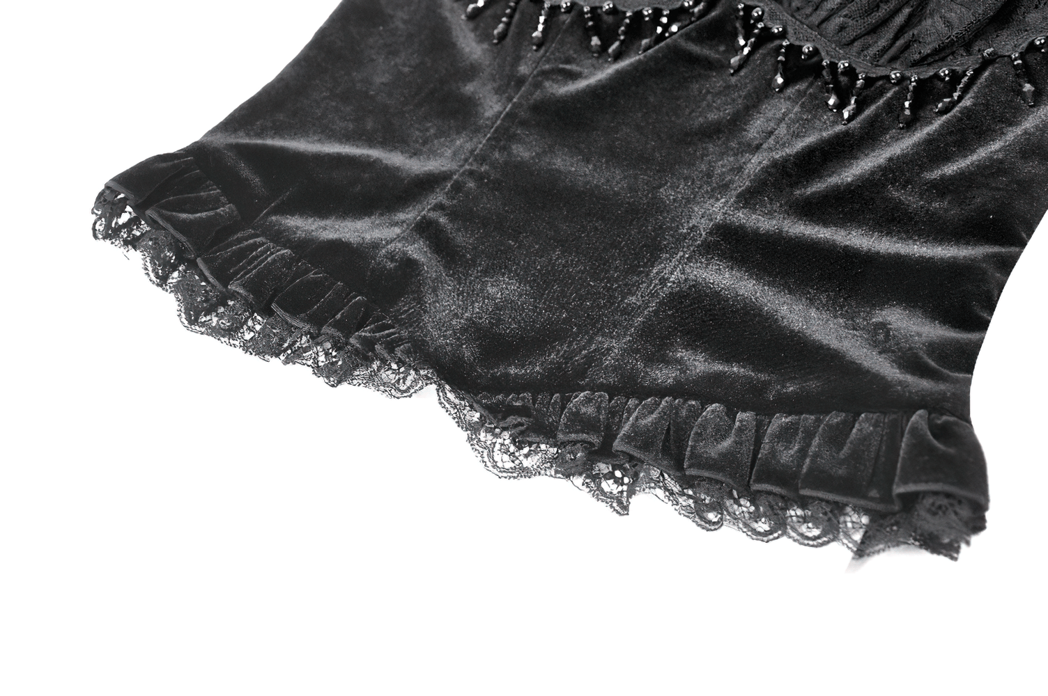 Damen Gothic Spitzen-Camisole mit Perlenbesatz und Rüschen