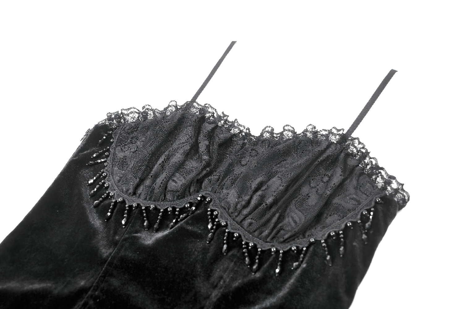 Damen Gothic Spitzen-Camisole mit Perlenbesatz und Rüschen