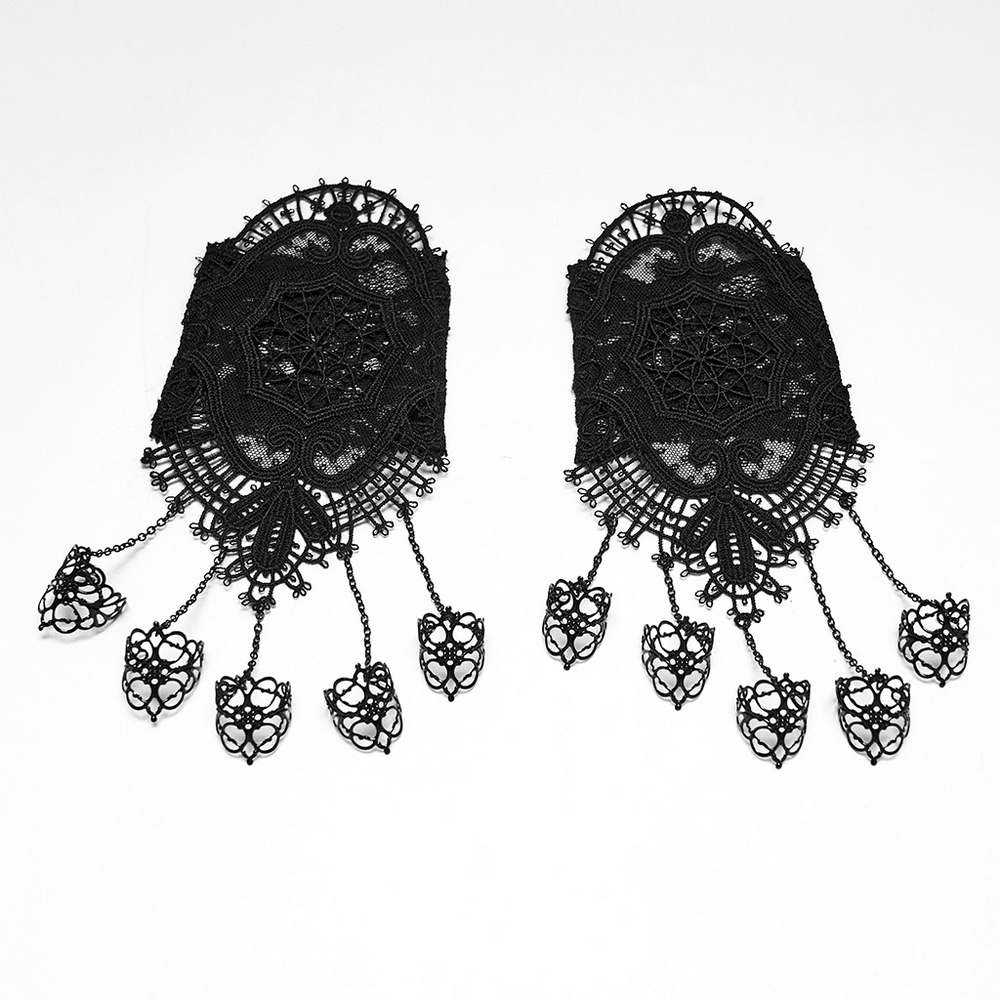 Bijou de main gothique en dentelle pour femme avec chaînes reliées aux bagues