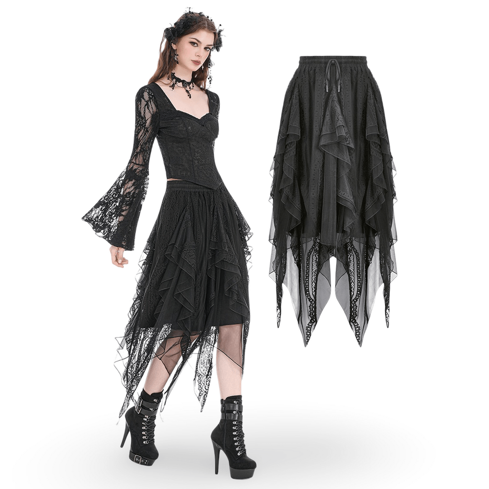 Women's Gothic Lace Handkerchief Skirt with Ruffles