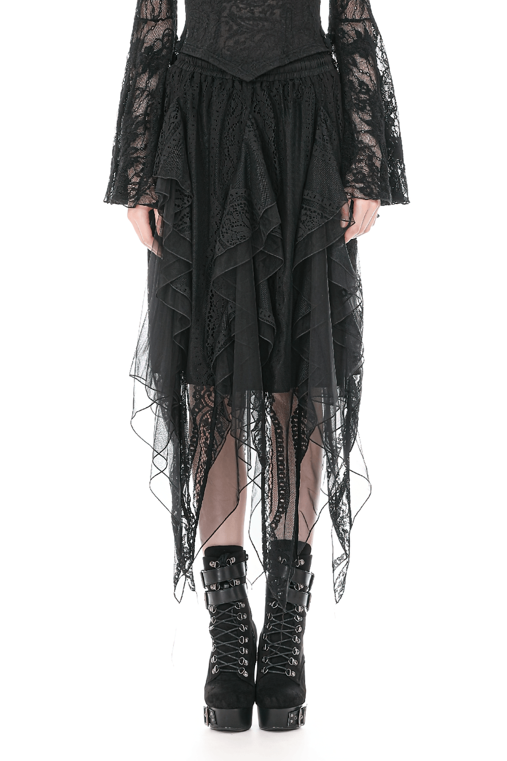 Women's Gothic Lace Handkerchief Skirt with Ruffles