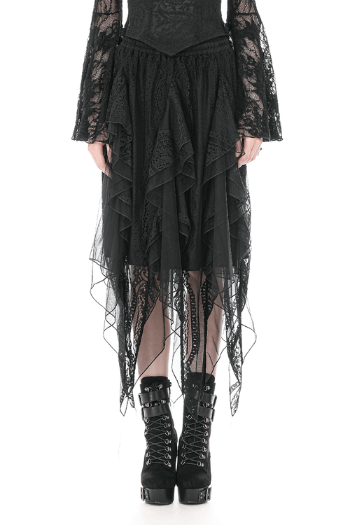 Women's Gothic Lace Handkerchief Skirt with Ruffles
