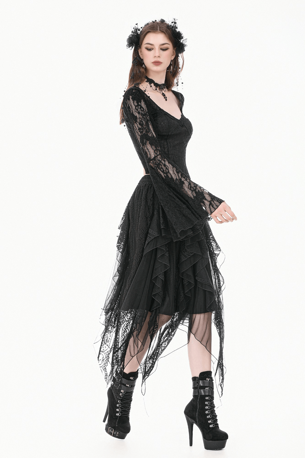 Women's Gothic Lace Handkerchief Skirt with Ruffles