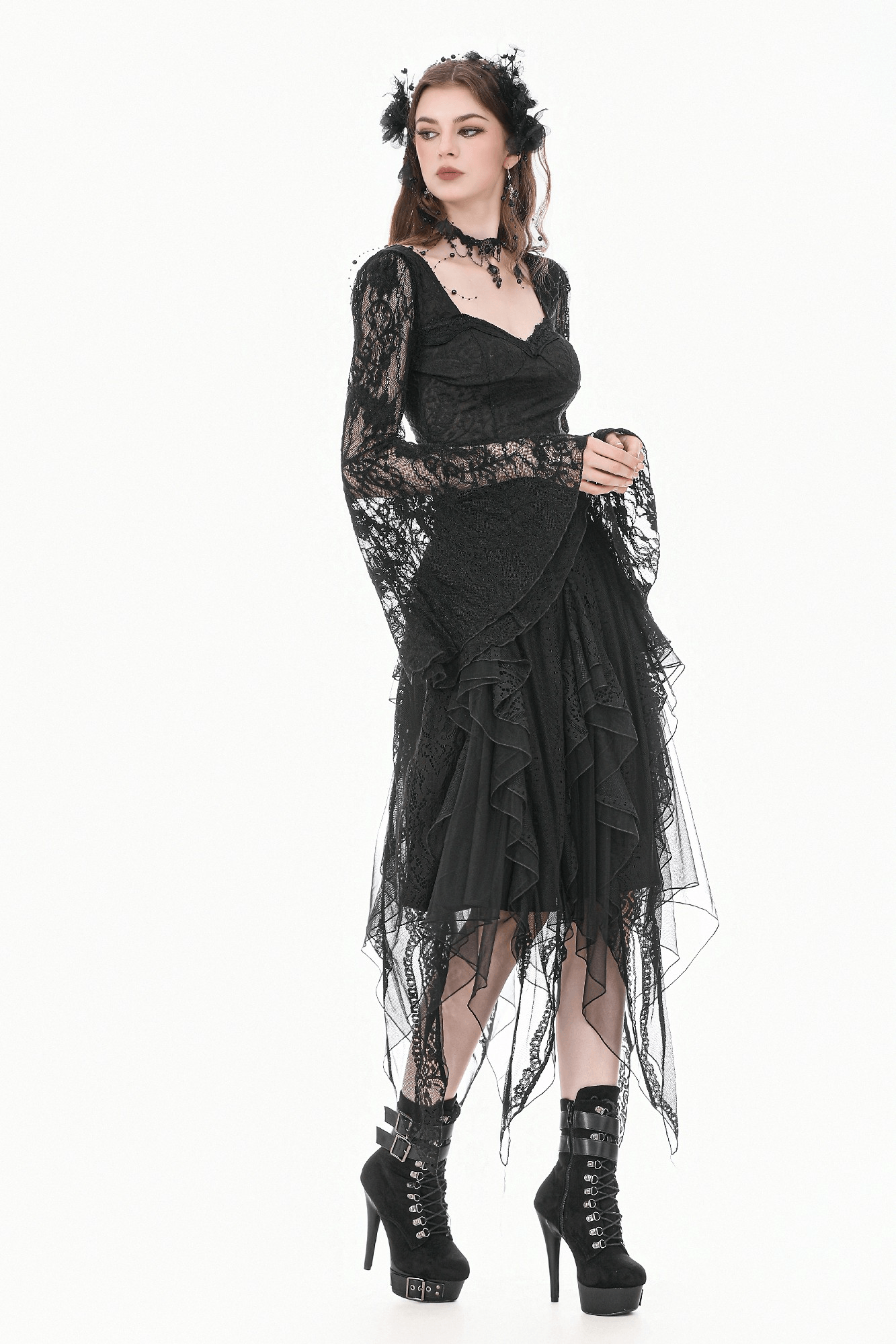 Women's Gothic Lace Handkerchief Skirt with Ruffles