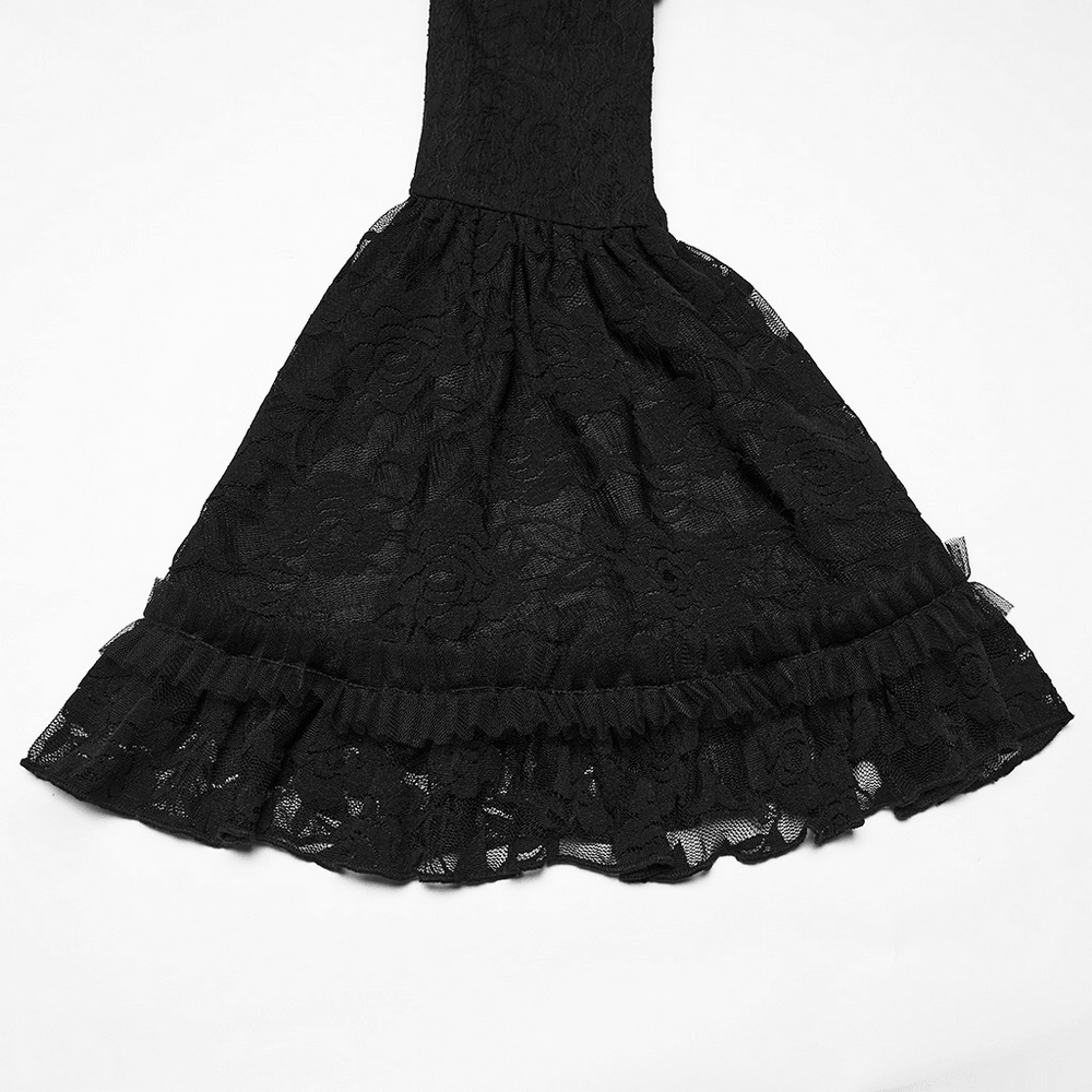 Gotisches schwarzes Maxi-Abendkleid aus Satin mit Rosenspitze