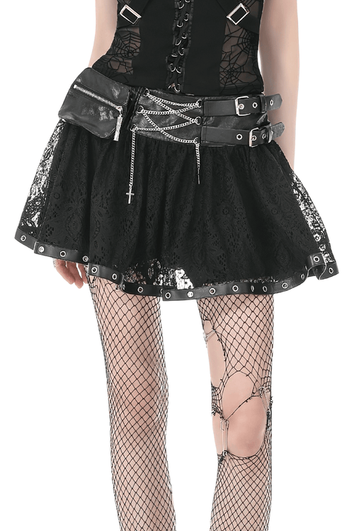 Women's Gothic Lace Mini Skirt with Chain Details