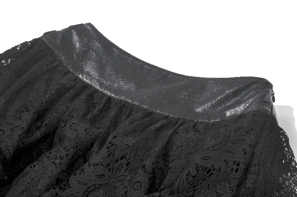 Women's Gothic Lace Mini Skirt with Chain Details waistband and layered lace design.