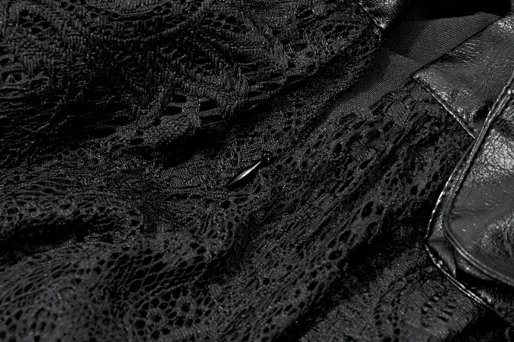 Women's Gothic Lace Mini Skirt with Chain Details showcasing intricate black lace fabric and stylish accents.
