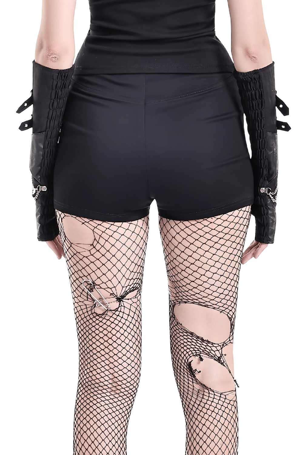 Short gothique pour femme avec empiècements en dentelle et poches zippées