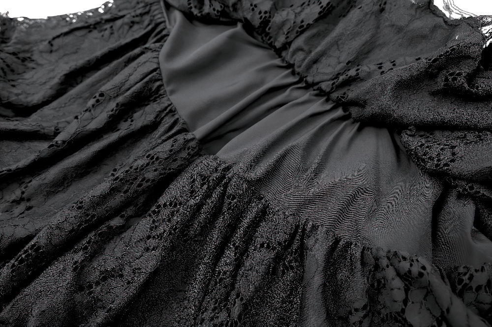 Women's Gothic Lace Ruffle High Waist Mini Skirt black Victorian layered lace skirt with corset waist and ruffled trim