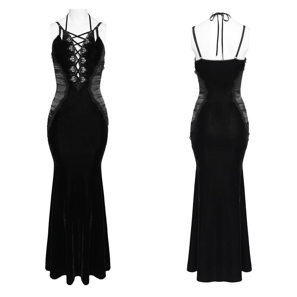 Women's Gothic Lace Up Mesh Mermaid Maxi Dress