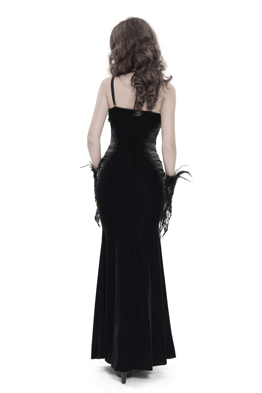 Women's Gothic Lace Up Mesh Mermaid Maxi Dress