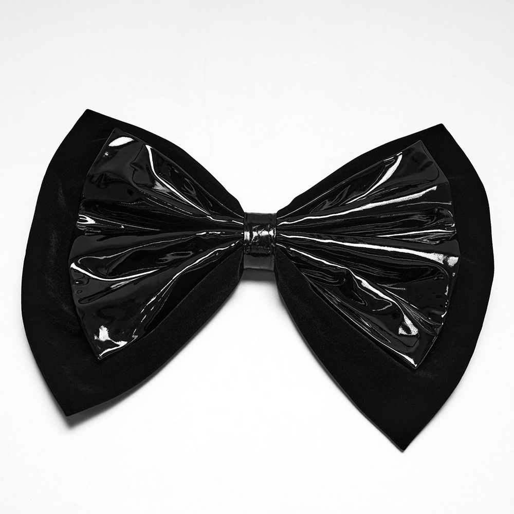 Black patent oversized bow detail for Women's Gothic Mesh Kimono with Patent Corset Belt.