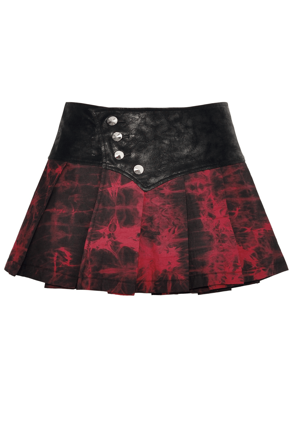 Women's Gothic Mini Skirt in black and wine red with edgy button details and pleated design, perfect for punk rock style.