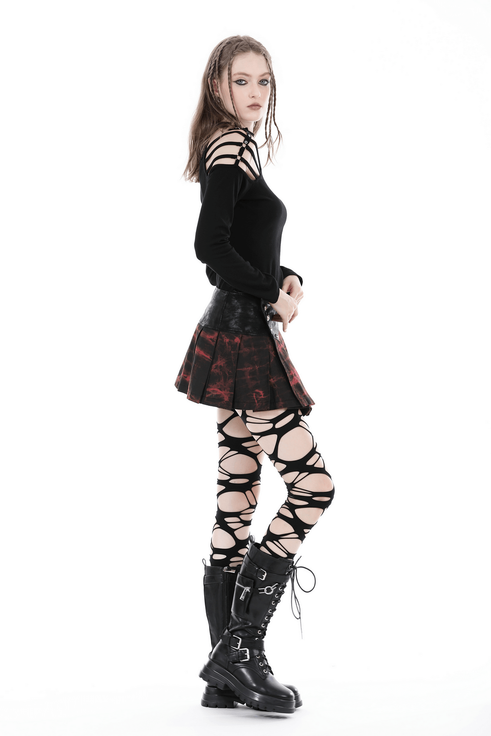 Women's Gothic Mini Skirt with Edgy Button Details