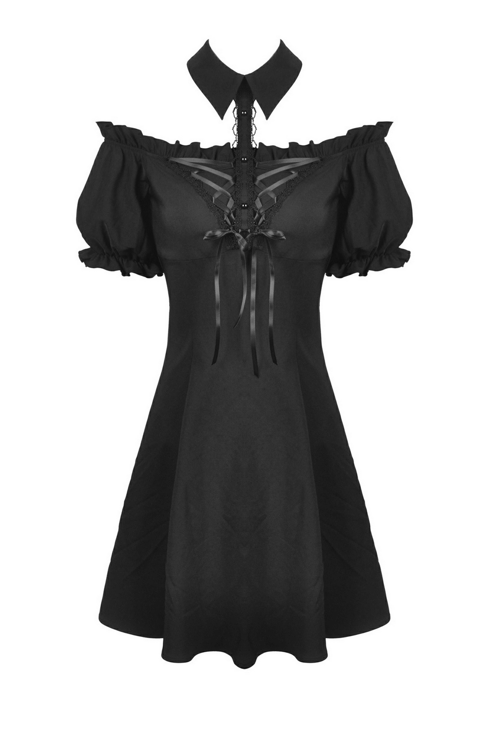 Women's Gothic Off-Shoulder Dress with Choker Collar