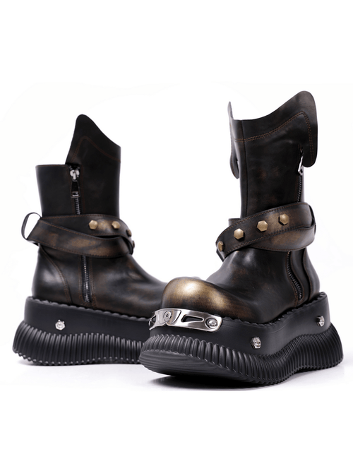 Damen-Gothic-Plateaustiefel mit Schnallenriemen-Design