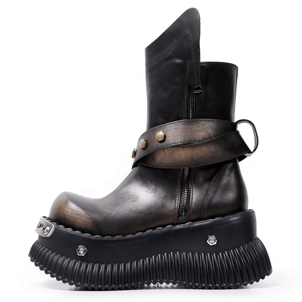 Women's Gothic Platform Boots with Buckle Strap Design