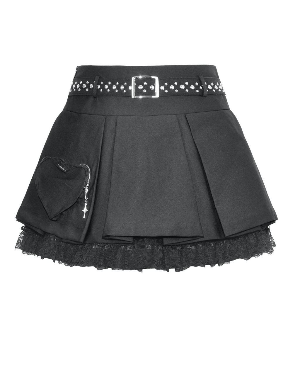 Women's Gothic Pleated Lace Belted Mini Skirt