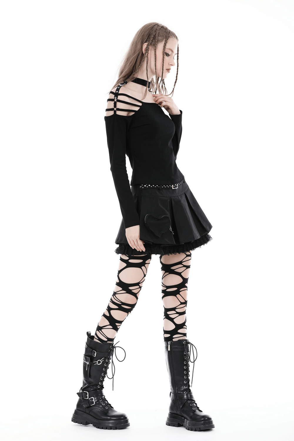 Women's Gothic Pleated Lace Belted Mini Skirt