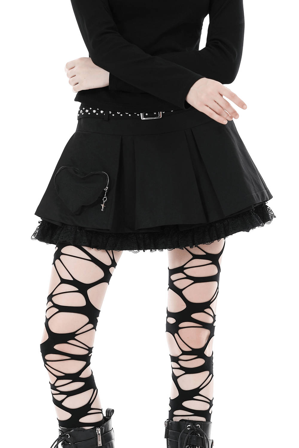 Women's Gothic Pleated Lace Belted Mini Skirt