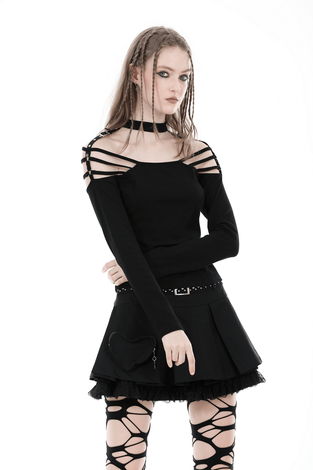 Women's Gothic Pleated Lace Belted Mini Skirt
