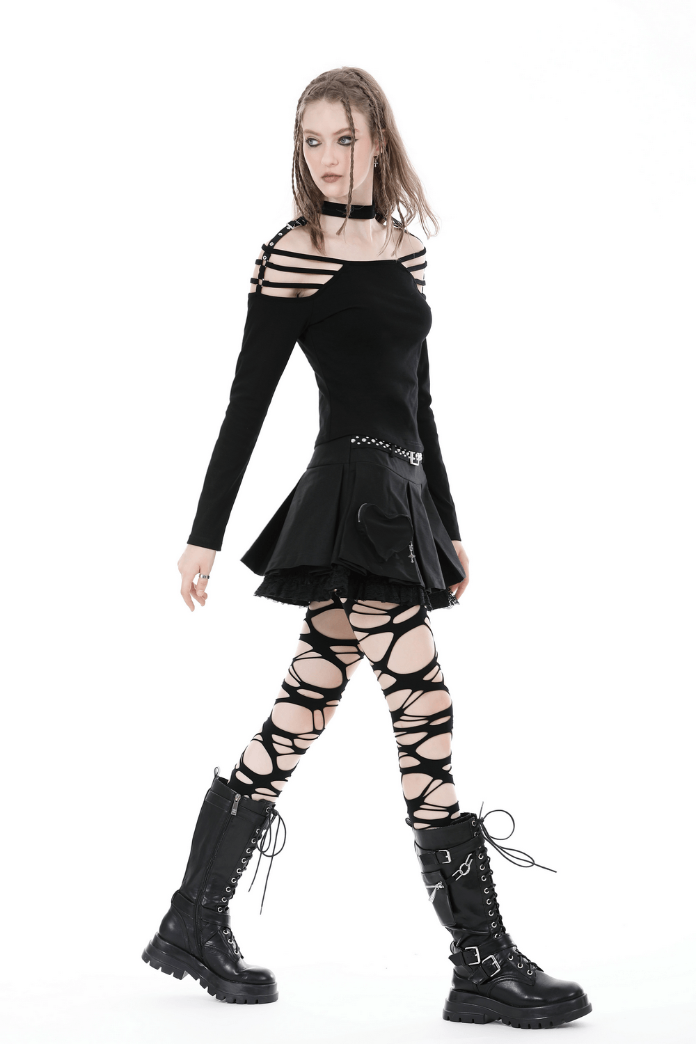 Women's Gothic Pleated Lace Belted Mini Skirt