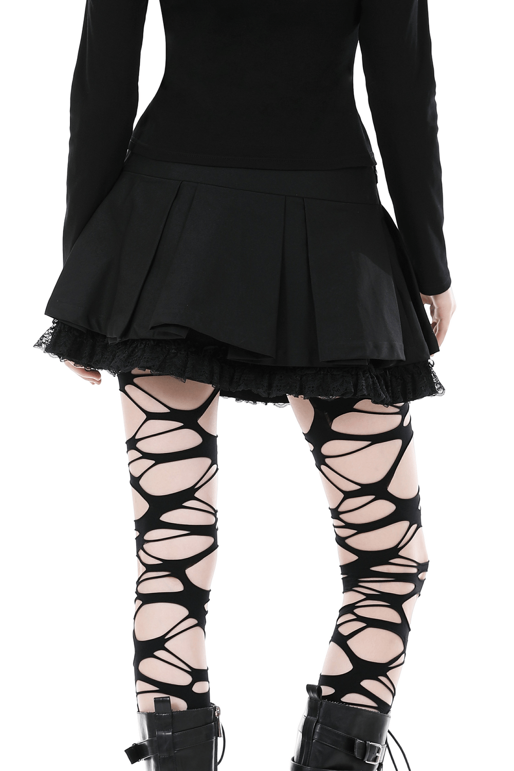 Women's Gothic Pleated Lace Belted Mini Skirt