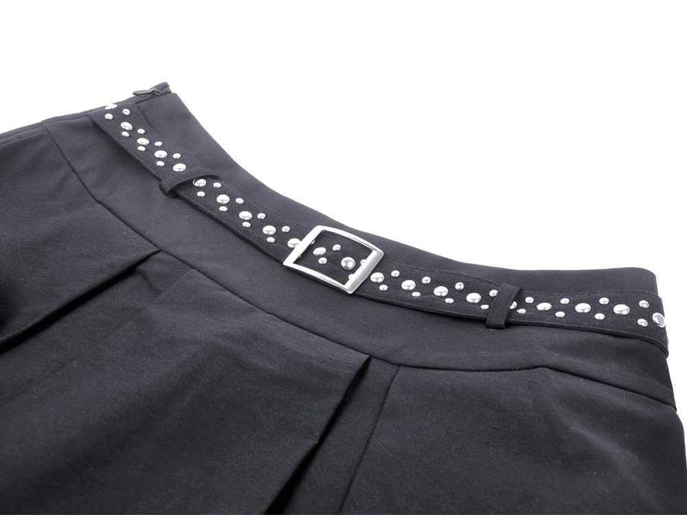 Women's Gothic Pleated Lace Belted Mini Skirt