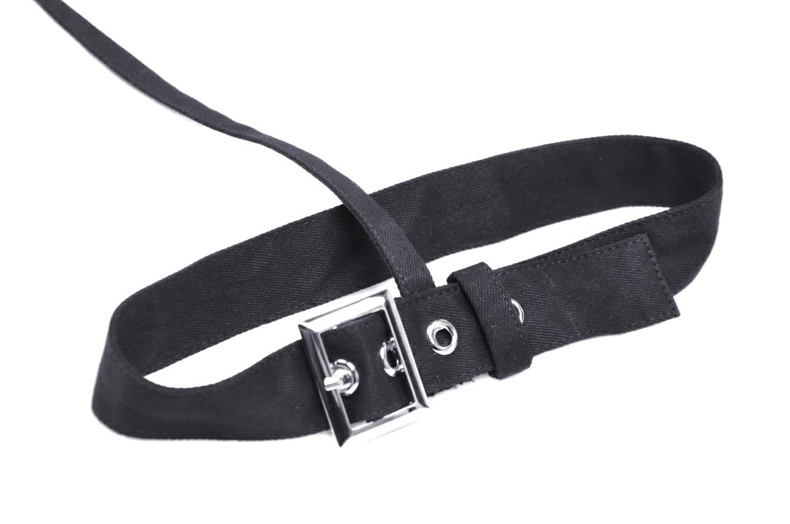 Black suede belt with a silver buckle, ideal for adding a gothic touch to any outfit.