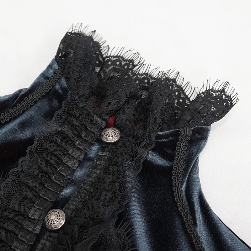 Elegant black women's gothic shirt with lace trim and buttons showcasing vintage design.