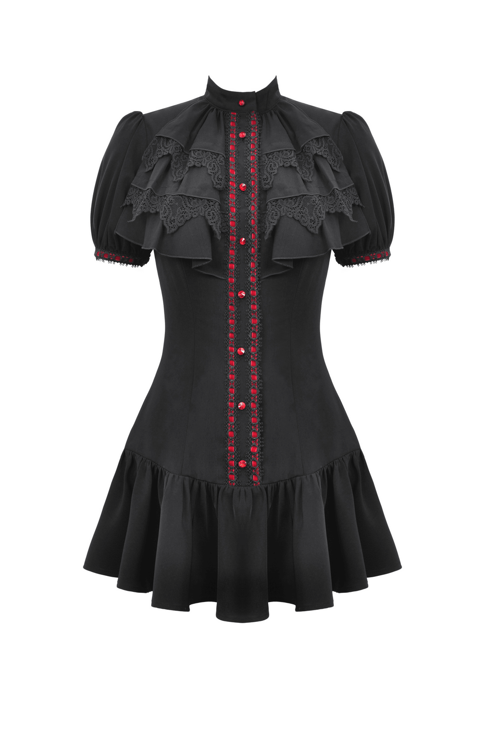 Women's Gothic Puff Sleeves Ruffle Mini Dress with Buttons