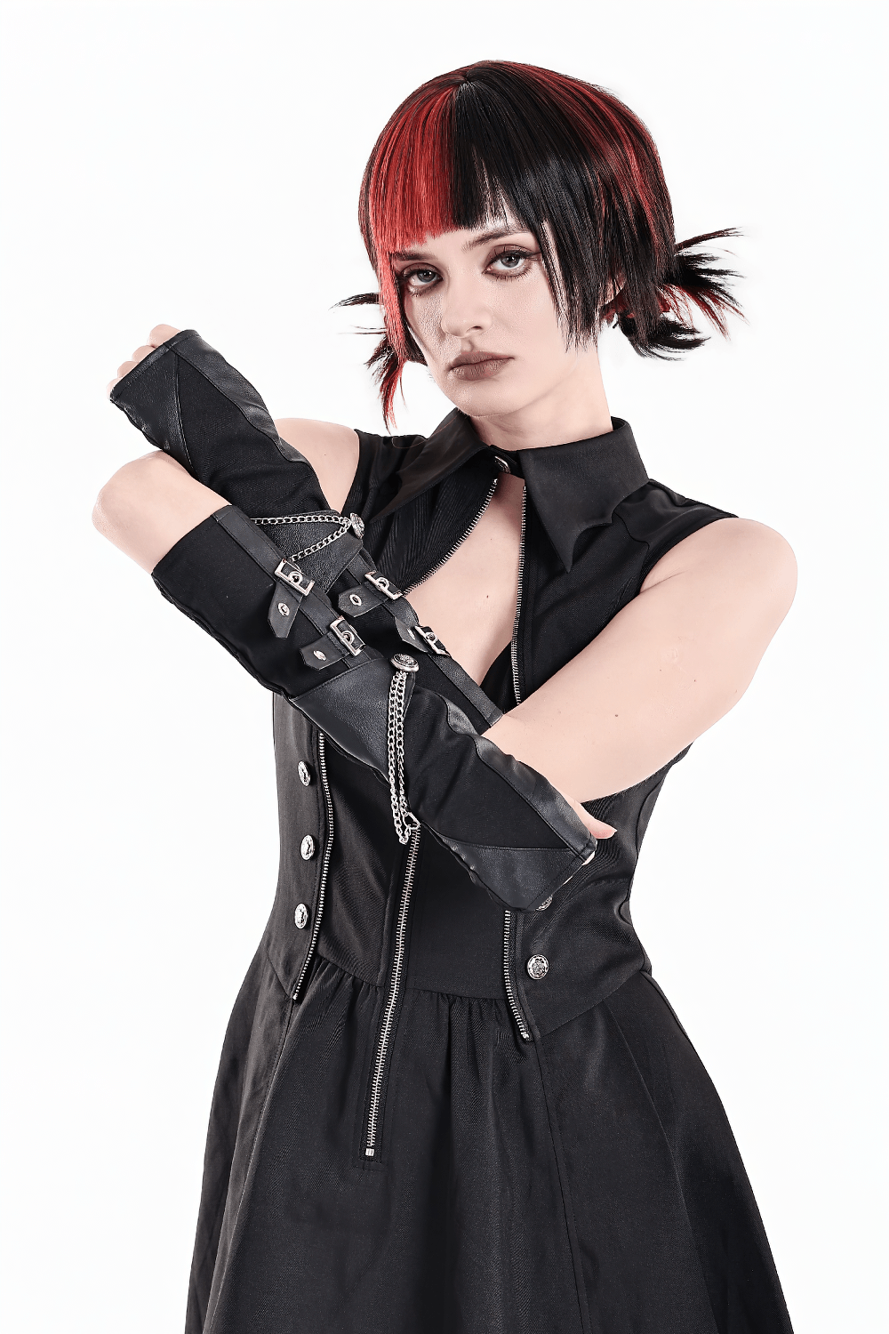 Gothic-Punk-Armstulpen für Damen mit Metallketten