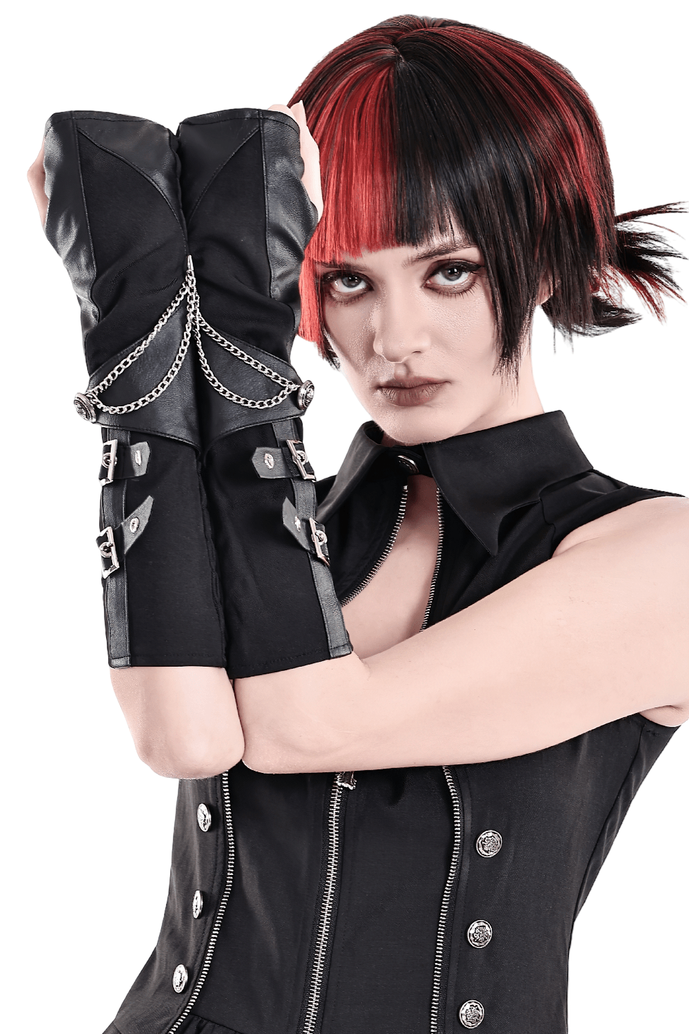 Gothic-Punk-Armstulpen für Damen mit Metallketten