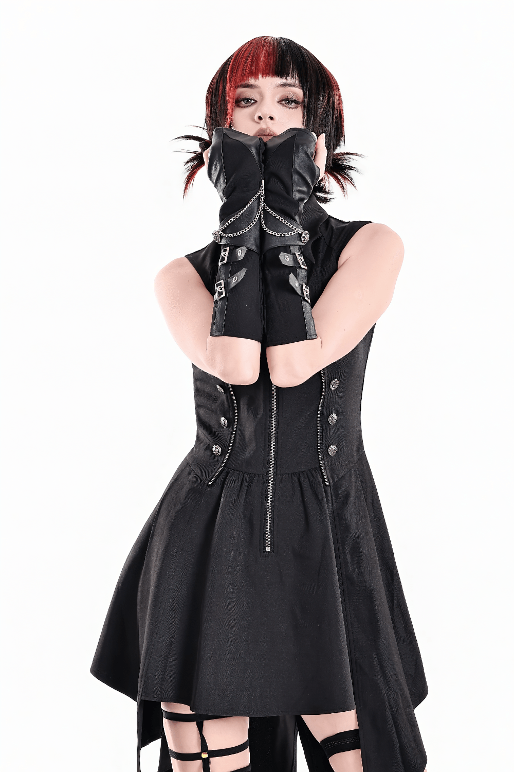 Gothic-Punk-Armstulpen für Damen mit Metallketten