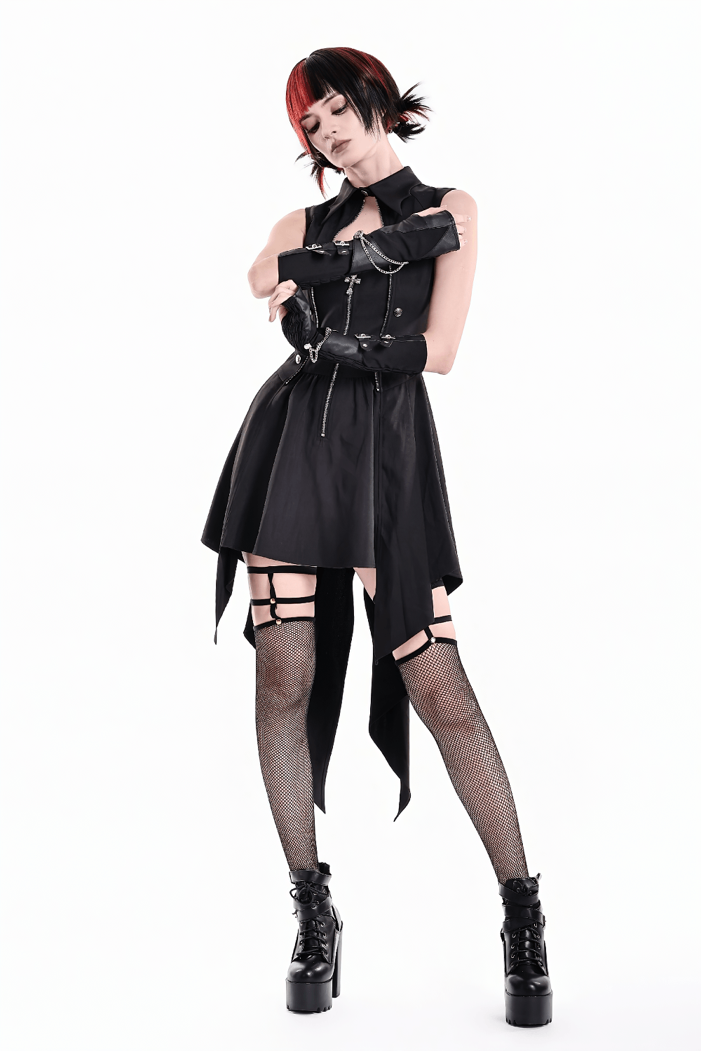 Gothic-Punk-Armstulpen für Damen mit Metallketten