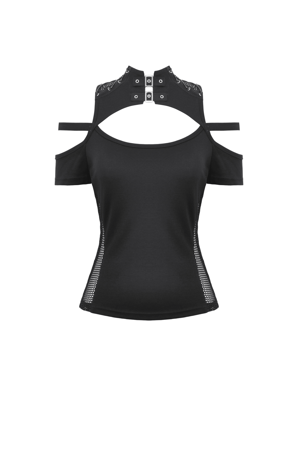 Women's Gothic Punk Mesh Cutout Top in Black Color