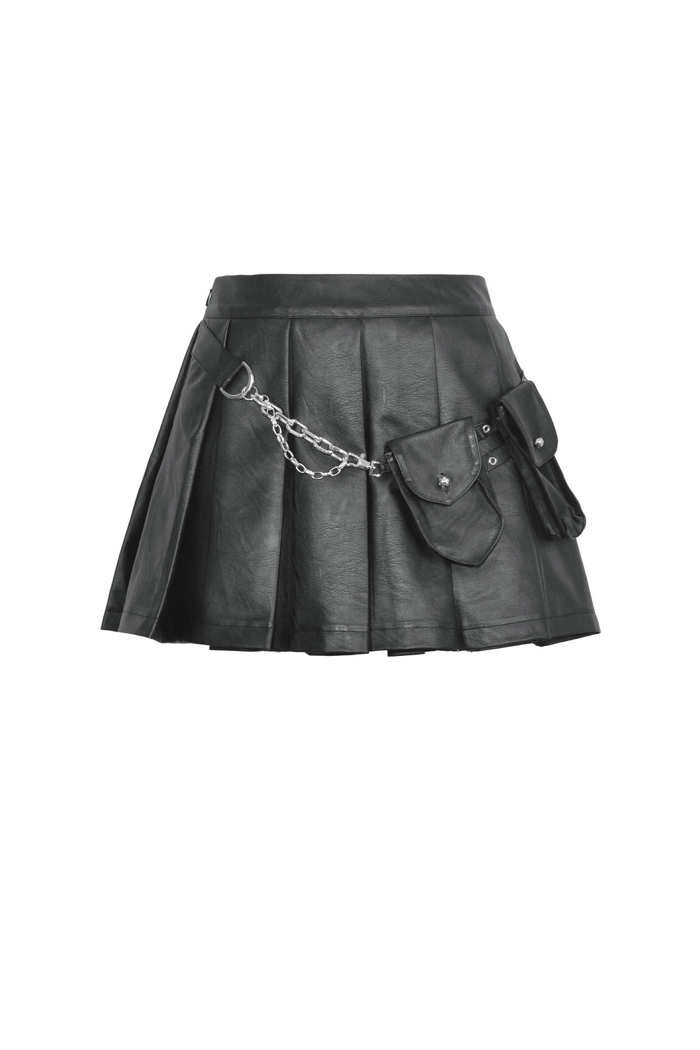 Women's Gothic Punk Mini Skirt with Chain and Side Pockets