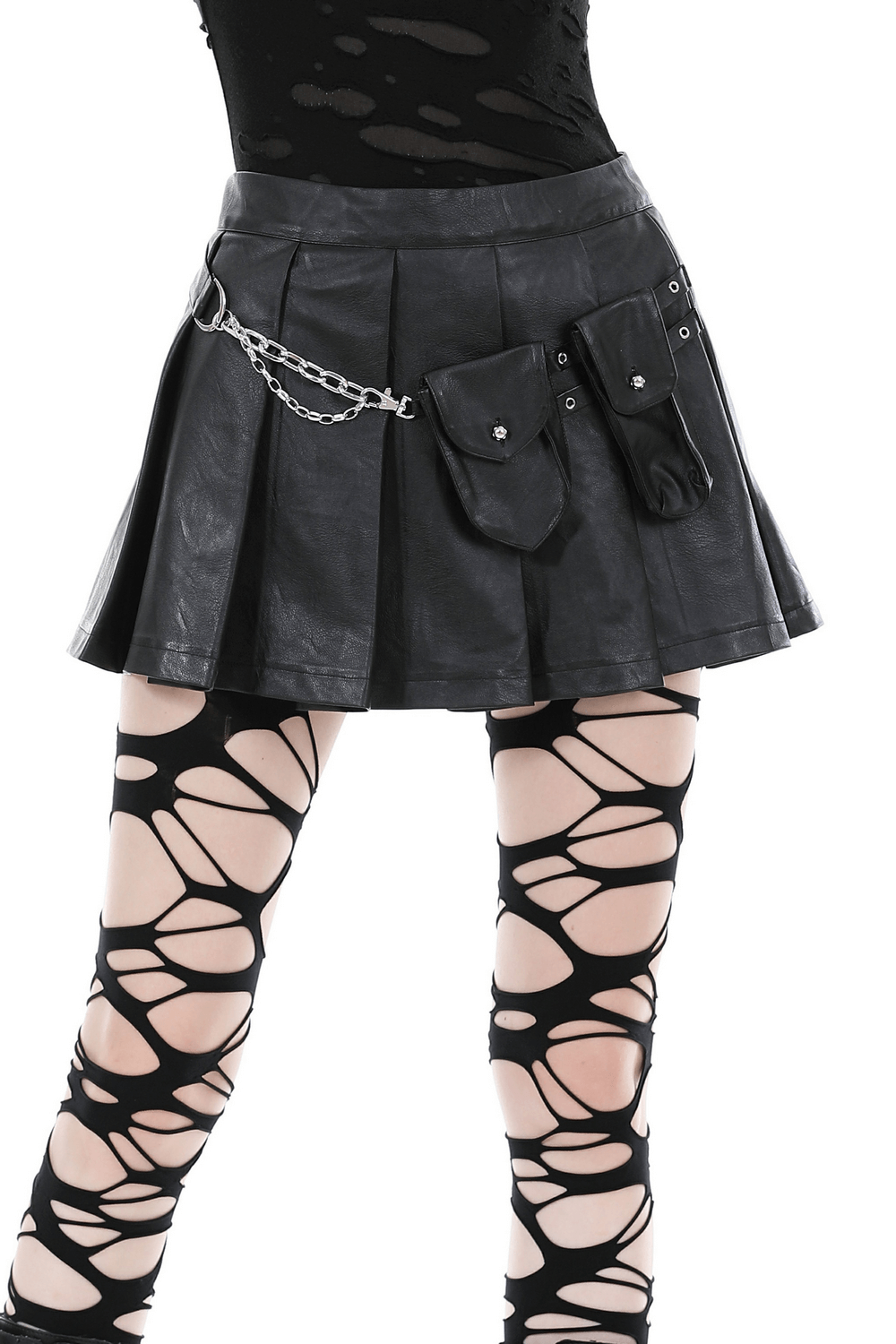 Women's Gothic Punk Mini Skirt with Chain and Side Pockets
