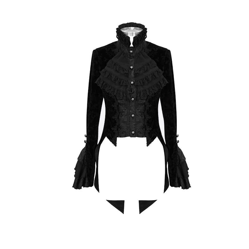 Women's Gothic Retro Puff Sleeve Swallowtail Coat / Vintage Black Coat with Printed - HARD'N'HEAVY