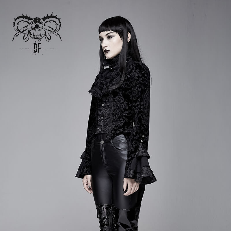 Women's Gothic Retro Puff Sleeve Swallowtail Coat / Vintage Black Coat with Printed - HARD'N'HEAVY