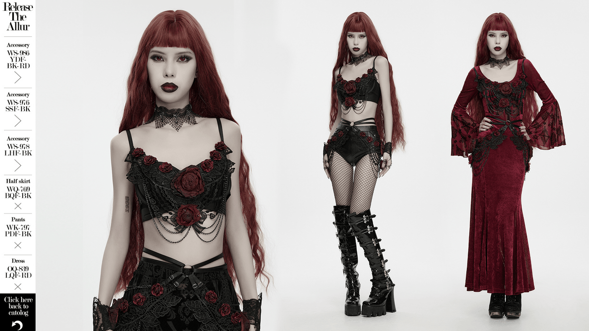 Women's Gothic Rose Lace Bralette with Chain Drapes