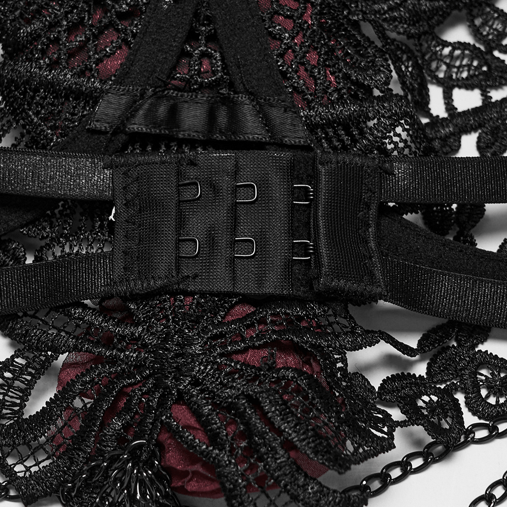Women's Gothic Rose Lace Bralette with Chain Drapes