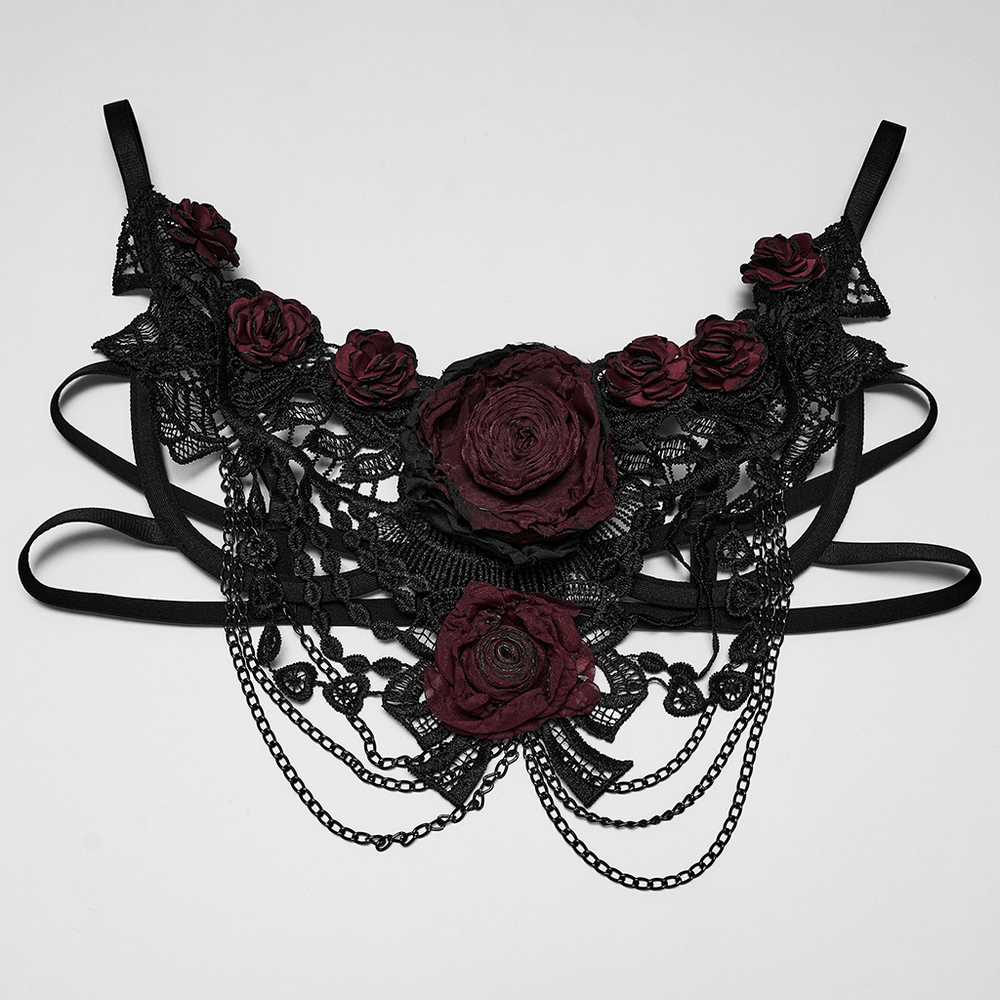 Women's Gothic Rose Lace Bralette with Chain Drapes