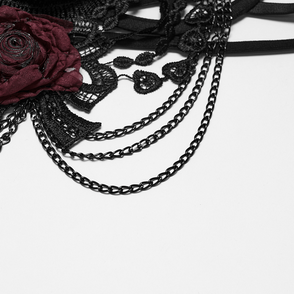 Women's Gothic Rose Lace Bralette with Chain Drapes
