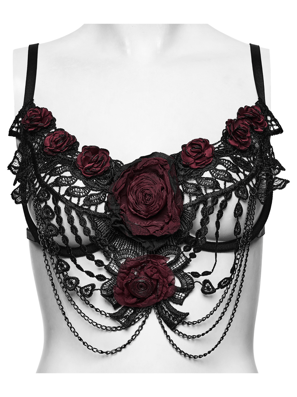 Women's Gothic Rose Lace Bralette with Chain Drapes